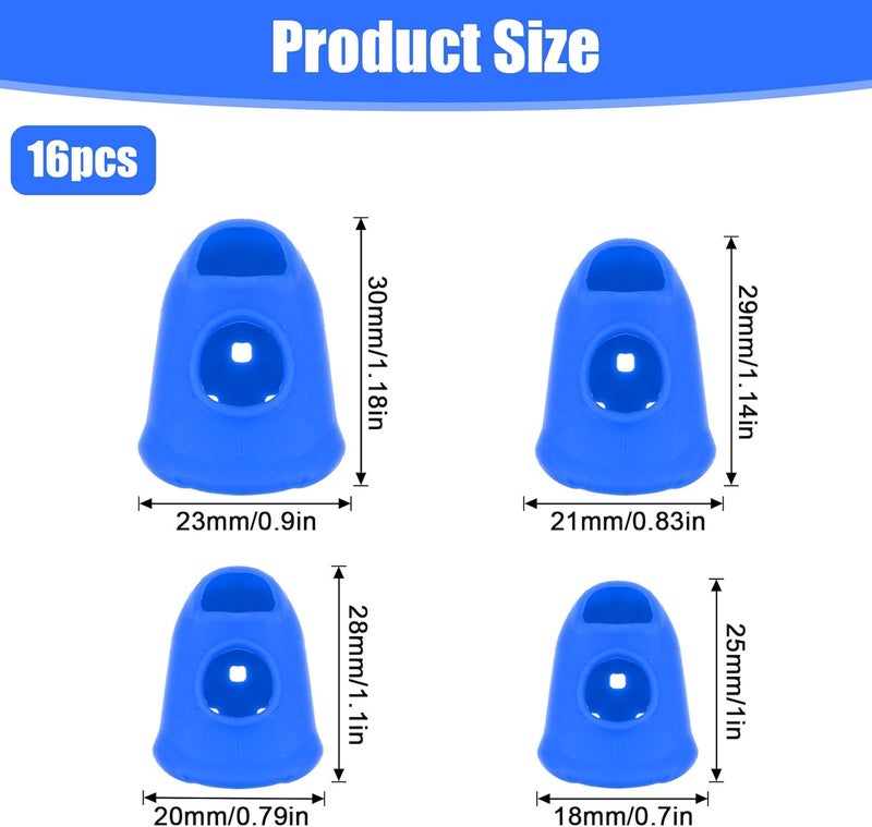 Fyntave 16 Pcs Thimbles for Hand Embroidery, Thumb Protectors 4 Size Silicone Thimble Fingertip Grips Rubber Pads Cover Breathable Pads Cover for Paper Sorting Money Counting Sewing Guitar Playing - Image 2